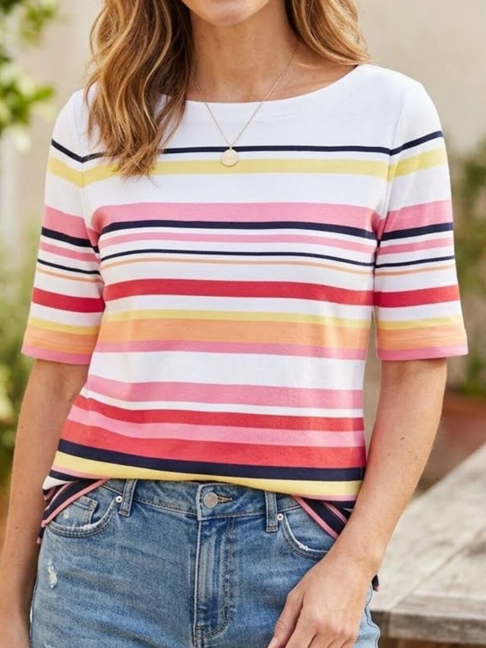 Karen Scott Women's Boat Neck Striped Top Short Sleeve T-Shirt Top Size M